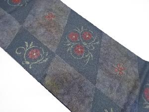 斜め市松に花模様織り出し袋帯